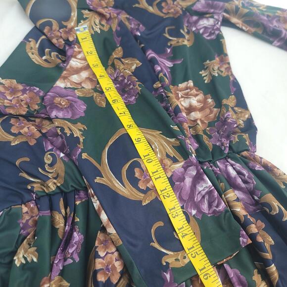 Vintage Elmora Green Blue Purple Flower Blouson Top Pleated Skirt Sizez 14 Dress - Picture 12 of 12